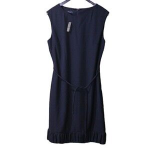 Talbots Black Bubble Hem Belted Dress NWT Sleeveless Career Cocktail 14